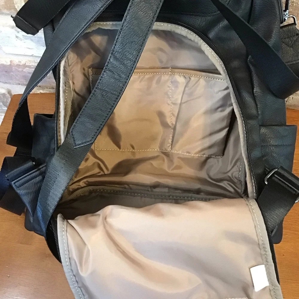 Women's Black Faux Leather Convertible Shoulder Bag Backpack